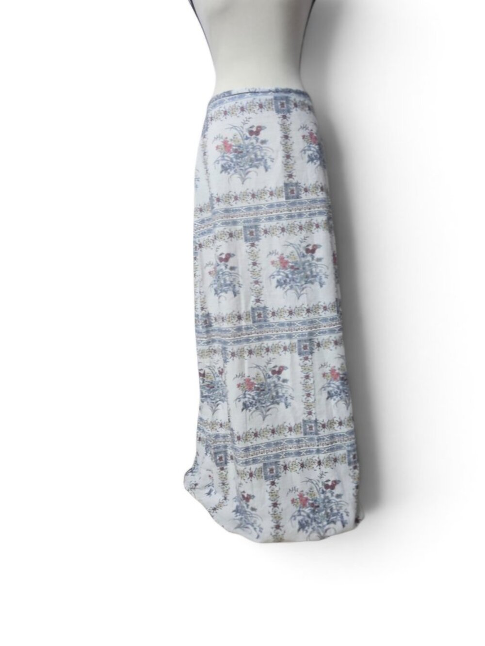 CeCe Floral A Line Linen Blend Maxi Skirt Egret Ivory Tile Print Cottagecore